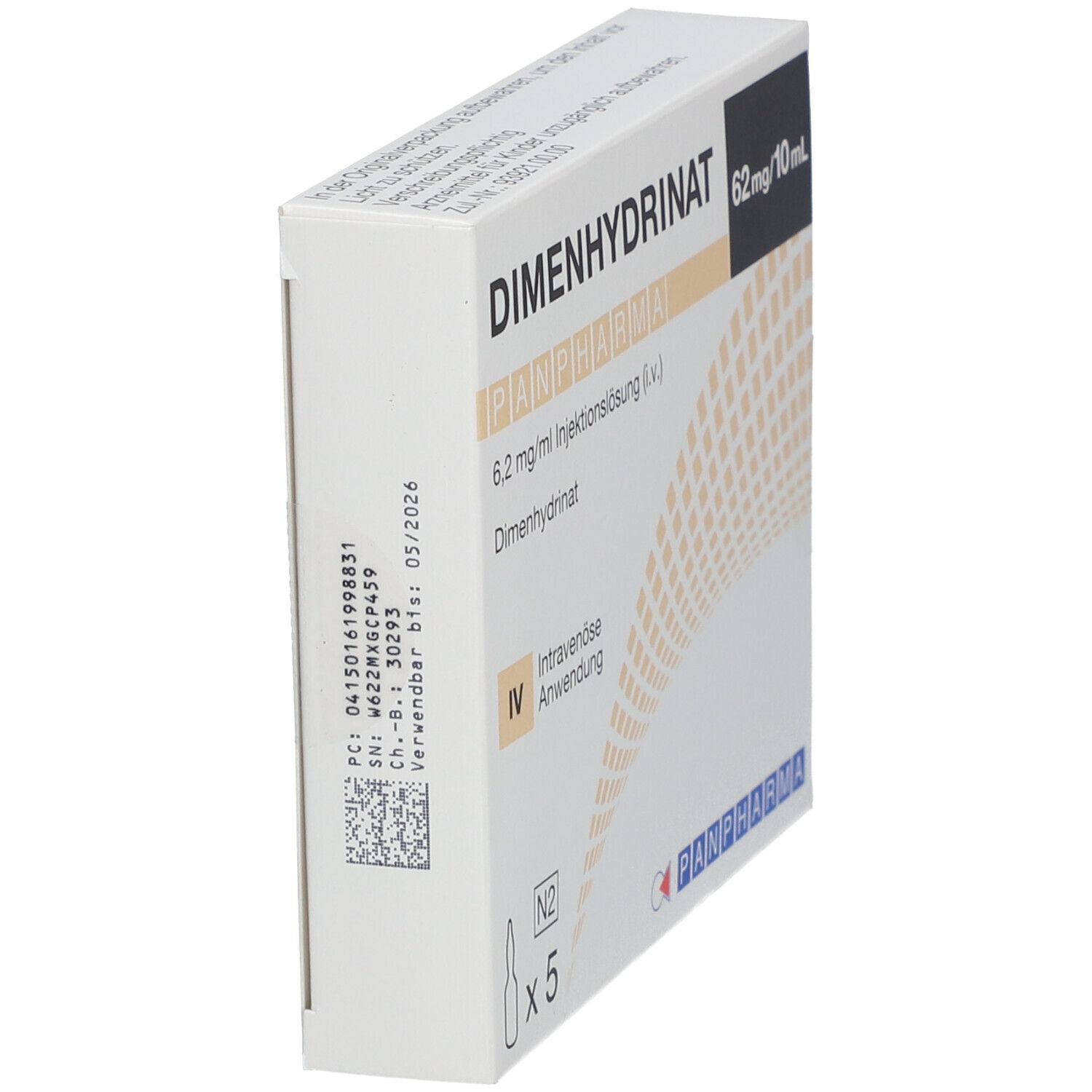 Dimenhydrinat Panpharma 6,2 mg/ml Inj.-Lsg. i.v. 5x10 ml Injektionslösung