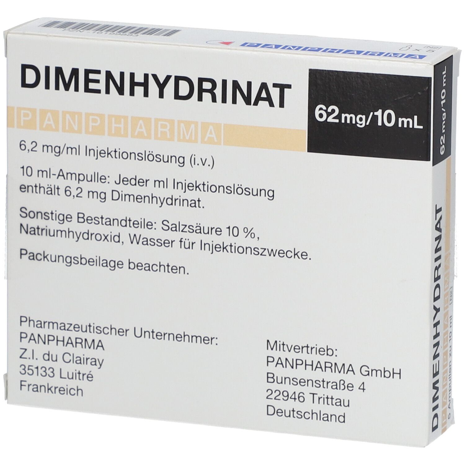 Dimenhydrinat Panpharma 62 Mgml Inj Lsg Iv 5x10 Ml Mit Dem E