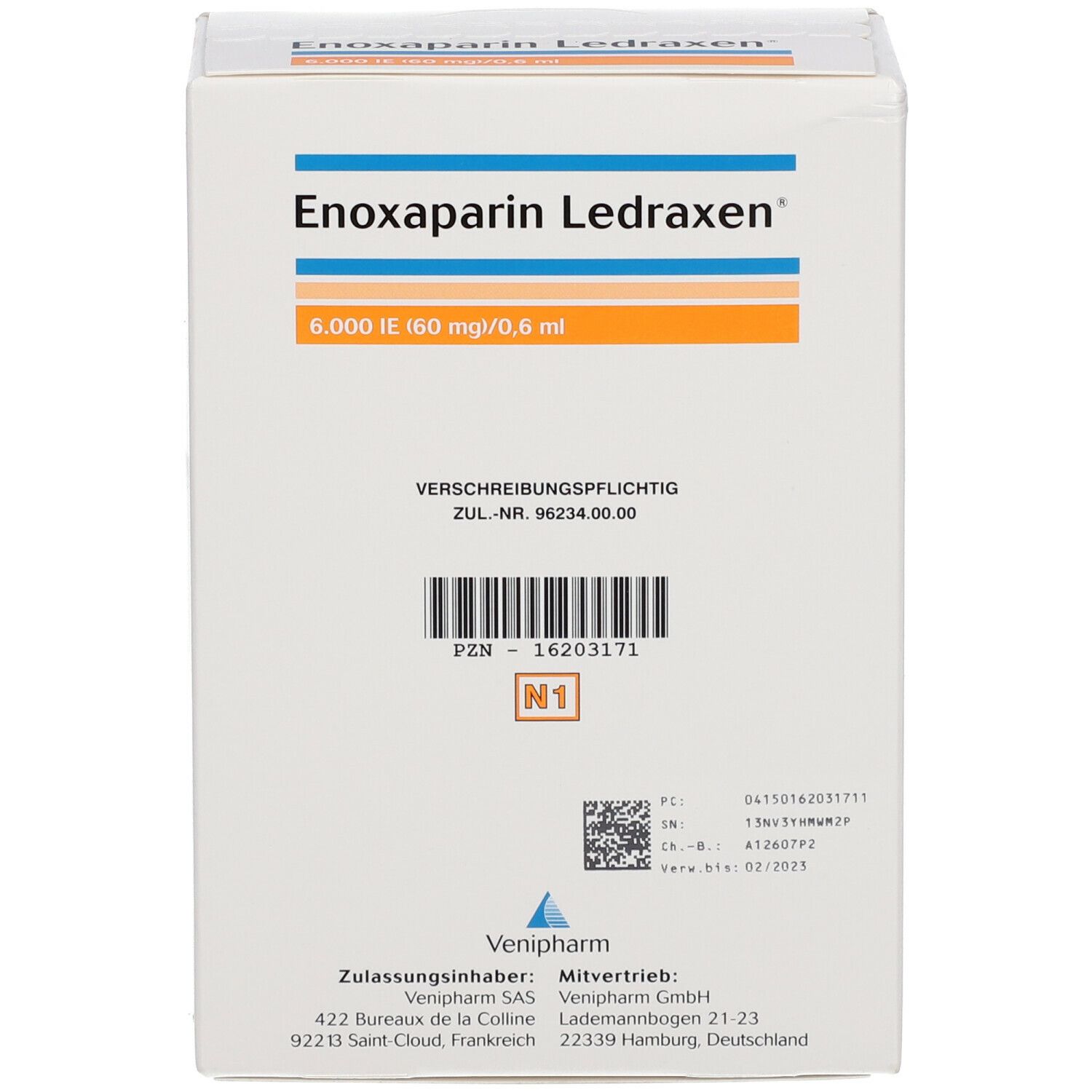 Enoxaparin Ledraxen 6.000 I.e. 60mg/0,6ml IFE 12 St Infusionsemulsion