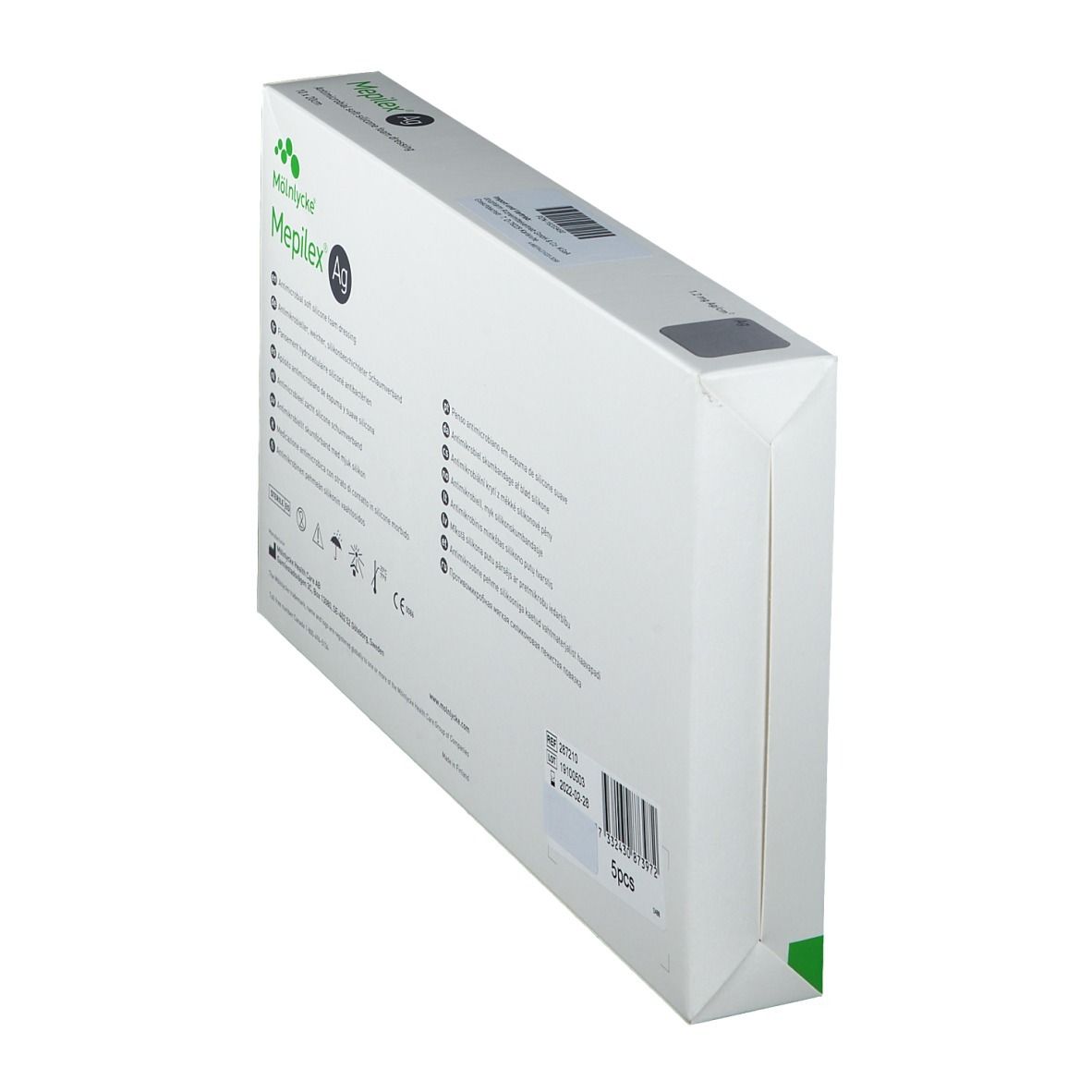 Mölnlycke Mepilex Ag Verband, 10 x 20 cm, antimikrobieller Schaumverband.