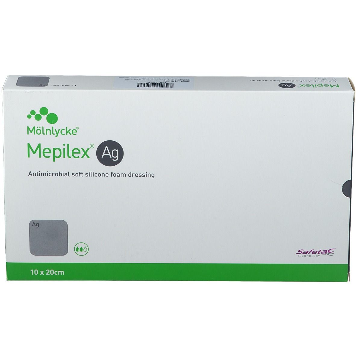 Mölnlycke Mepilex Ag Verband, 10 x 20 cm, antimikrobieller Schaumverband.