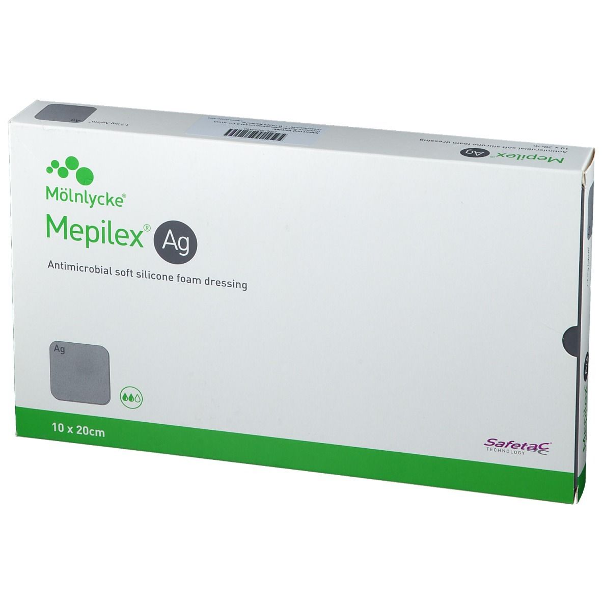 Mölnlycke Mepilex Ag Verband, 10 x 20 cm, antimikrobieller Schaumverband.