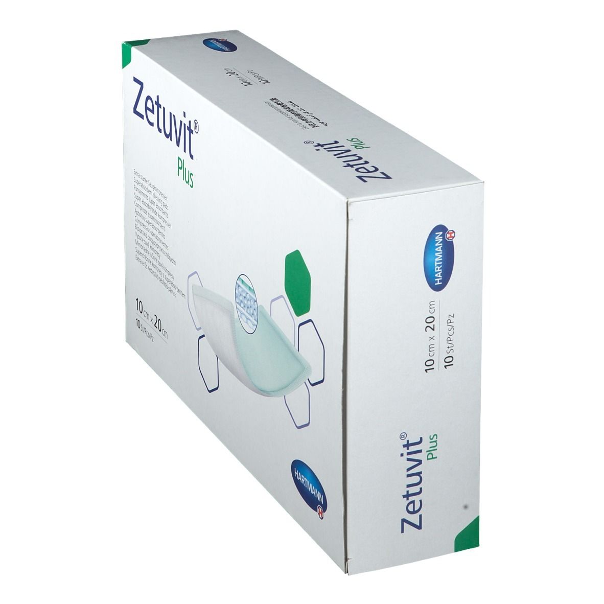Verpackung Zetuvit Plus Superabsorber-Wundauflage 10x20cm, 10 Stück, Seitenansicht