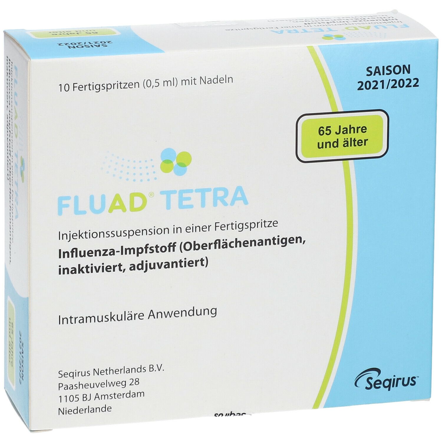 FLUAD Tetra 2021/2022 Inj.Susp.FSpr.m.Kanüle 10x0,5 ml mit dem E