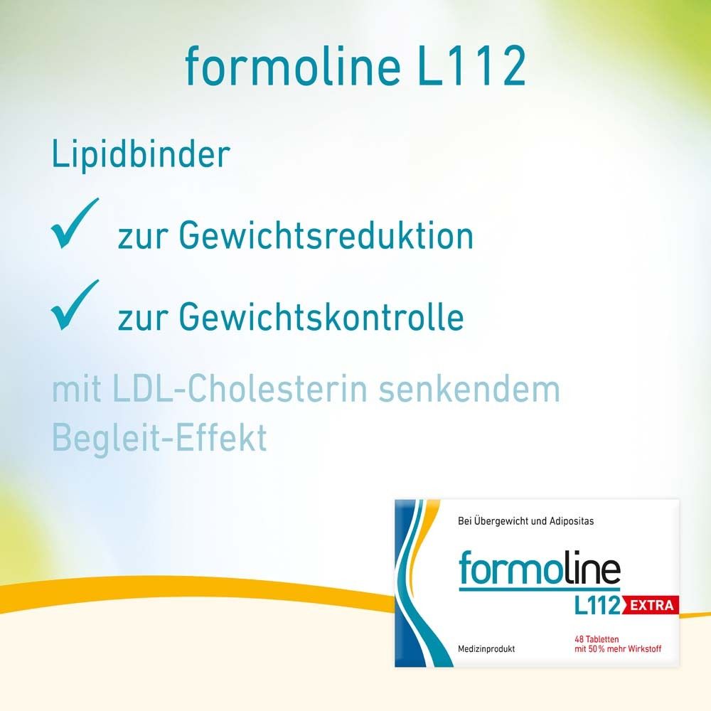 Text: formoline L112, Lipidbinder, zur Gewichtsreduktion und -kontrolle. Packung formoline L112 EXTRA.