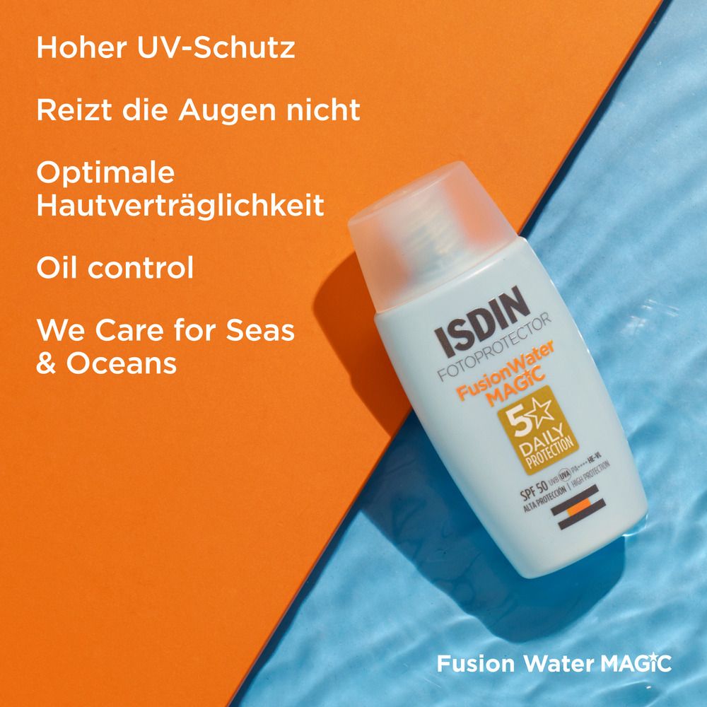 ISDIN Fusion Water Magic LSF 50 hypoallergene ultra-leichte Sonnencreme für das Gesicht für empfindliche Haut mit hohem Sonnenschutz LSF 50