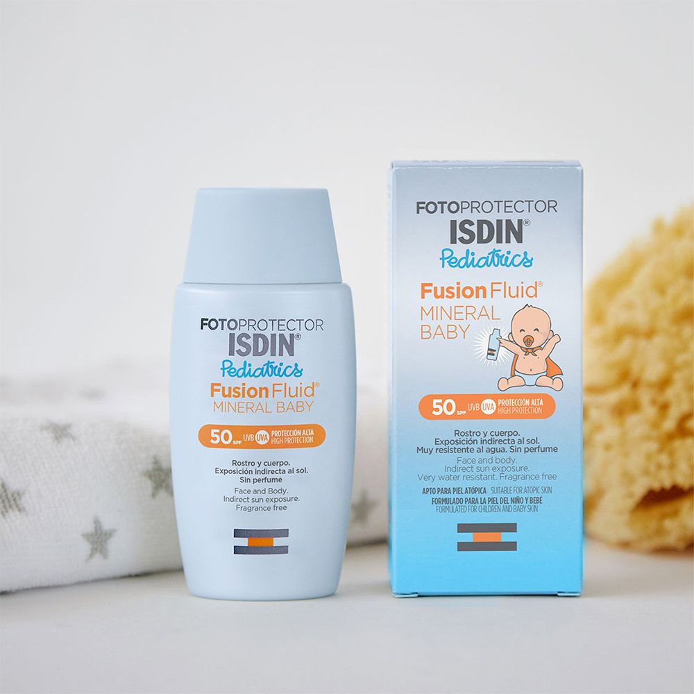 ISDIN Fotoprotector Pediatrics Fusion Fluid Mineral Baby SPF 50+ Sonnenschutz für Babys ab 6 Monaten mit 100% mineralischen Filtern