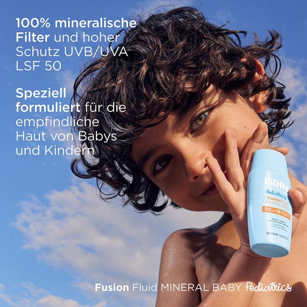 ISDIN Fotoprotector Pediatrics Fusion Fluid Mineral Baby SPF 50+ Sonnenschutz für Babys ab 6 Monaten mit 100% mineralischen Filtern