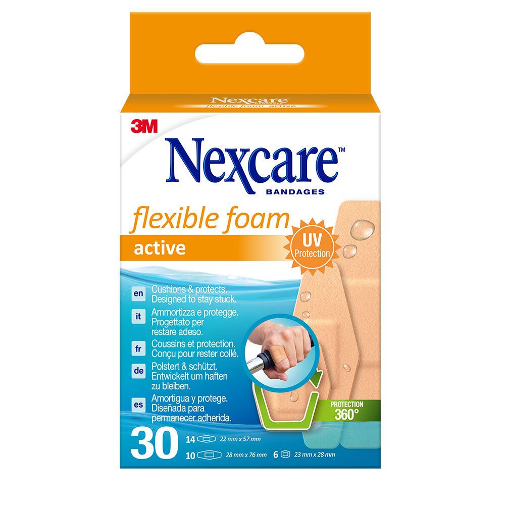 Nexcare flexible foam active Strips 3 Größen 30 St Pflaster