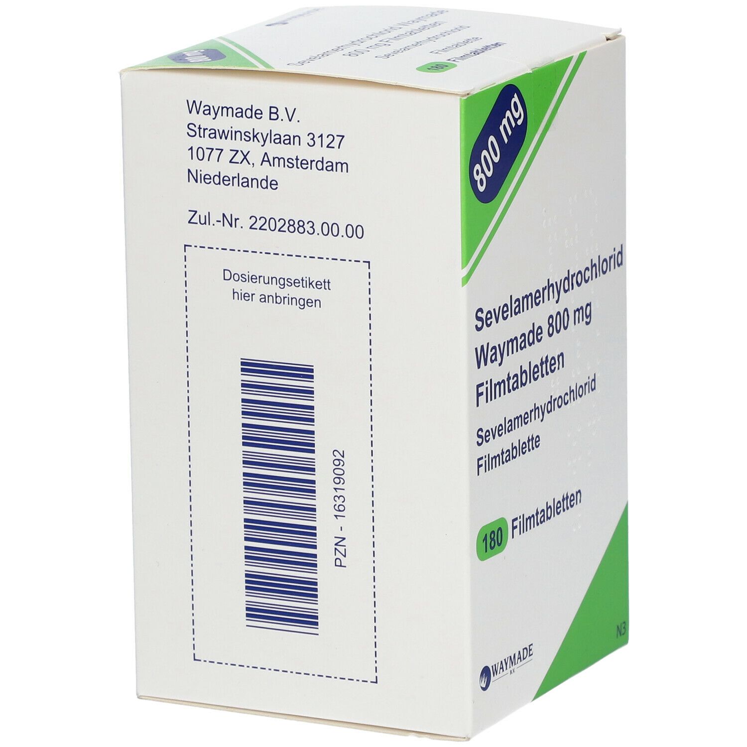 Sevelamerhydrochlorid Waymade 800 mg Filmtabletten 180 St