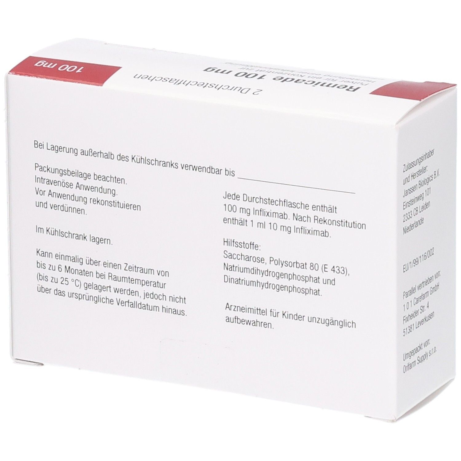 Remicade 100 mg Pulver für Infusionslösung, Lagerungshinweise und Anwendung.