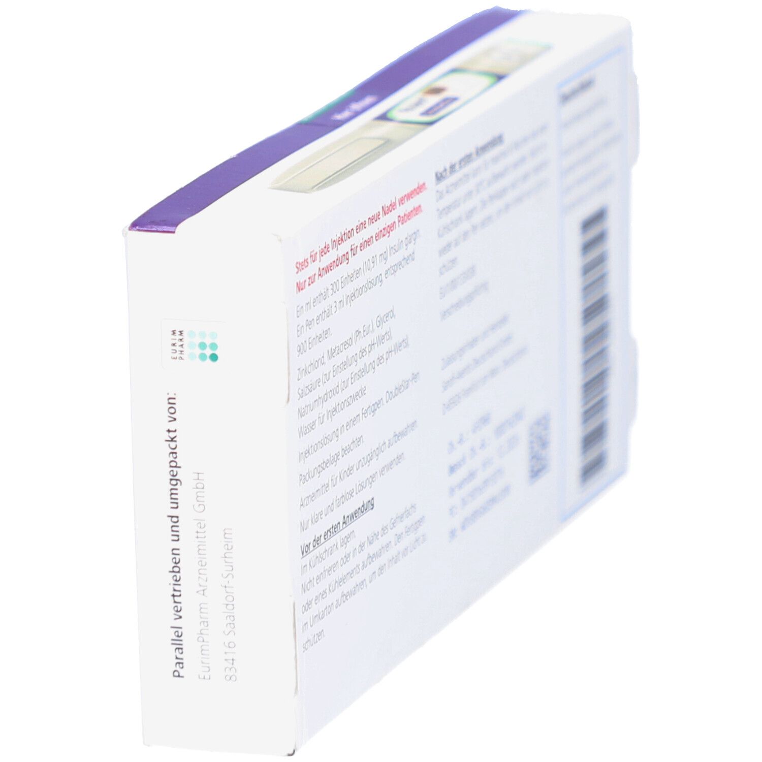 Schrägansicht der Toujeo DoubleStar Verpackung. Enthält Informationen und Barcode. Text in Deutsch.