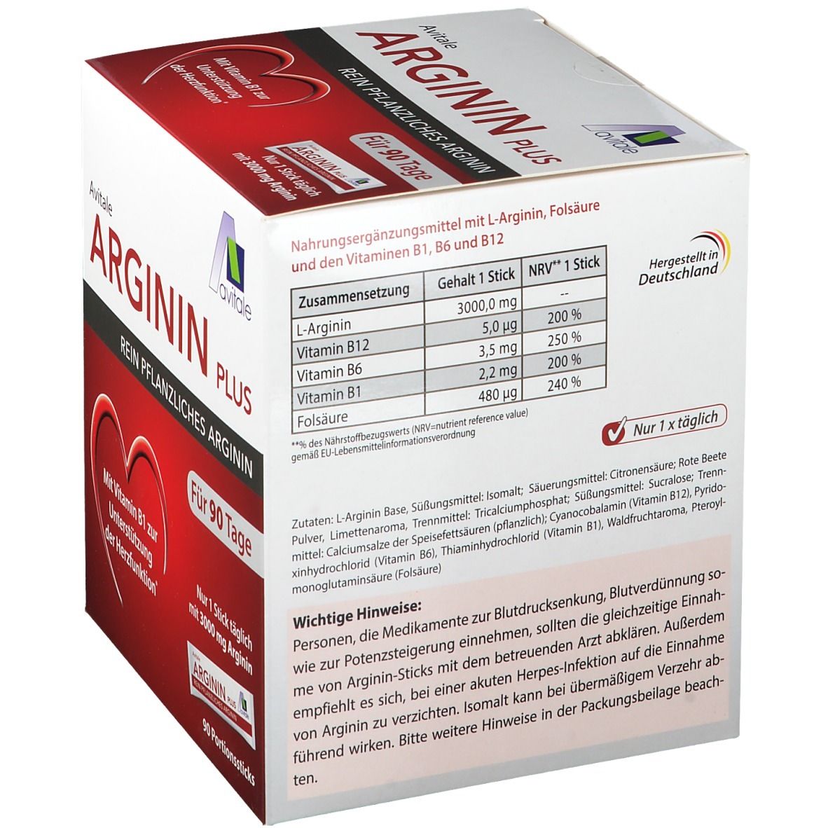 Arginin Plus Vitamin B1+B6+B12+Folsäure Sticks 90x5,9 g Pulver