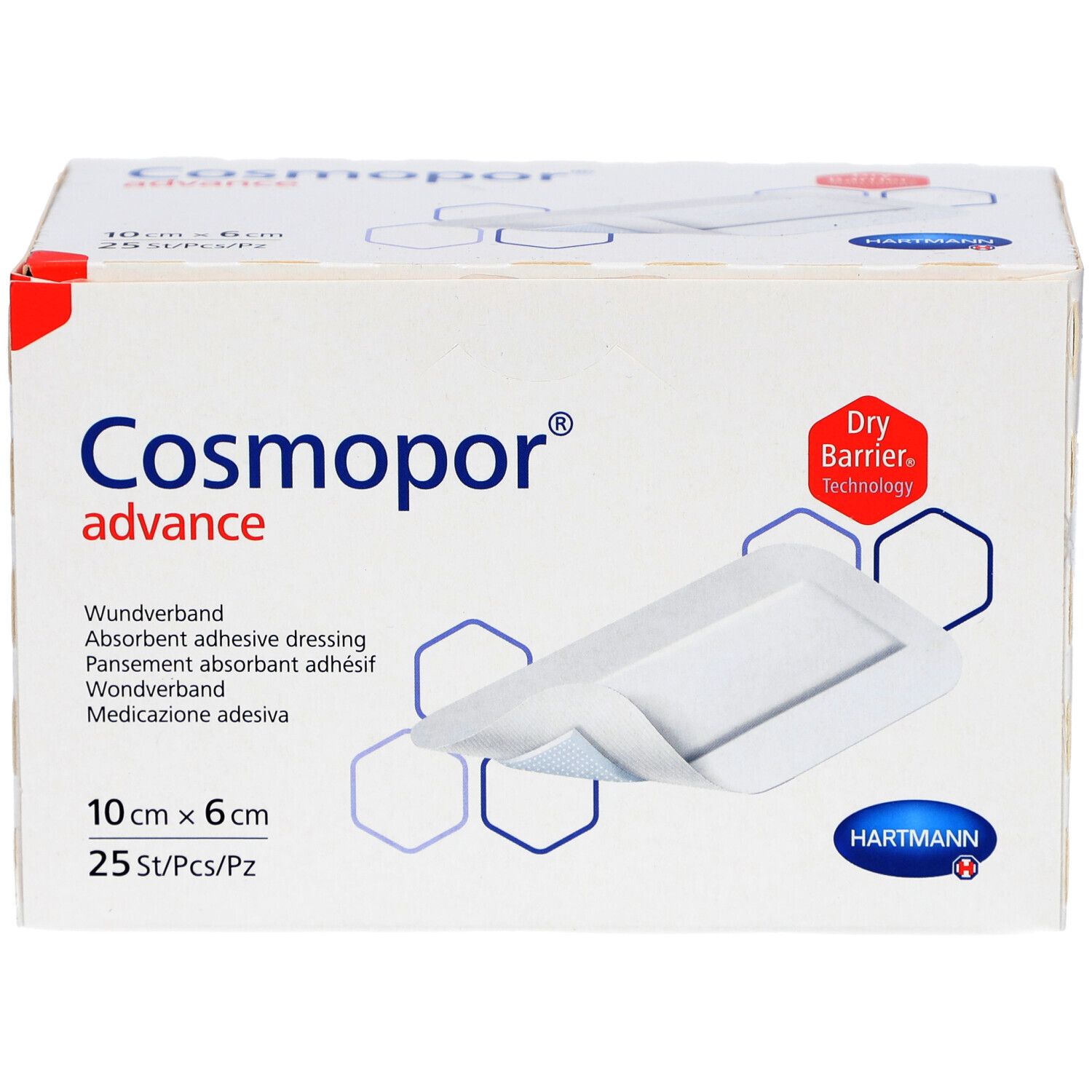 Cosmopor Advance Wundverband 10 cm x 6 cm, 25 Stück. Hartmann Dry Barrier Technology.