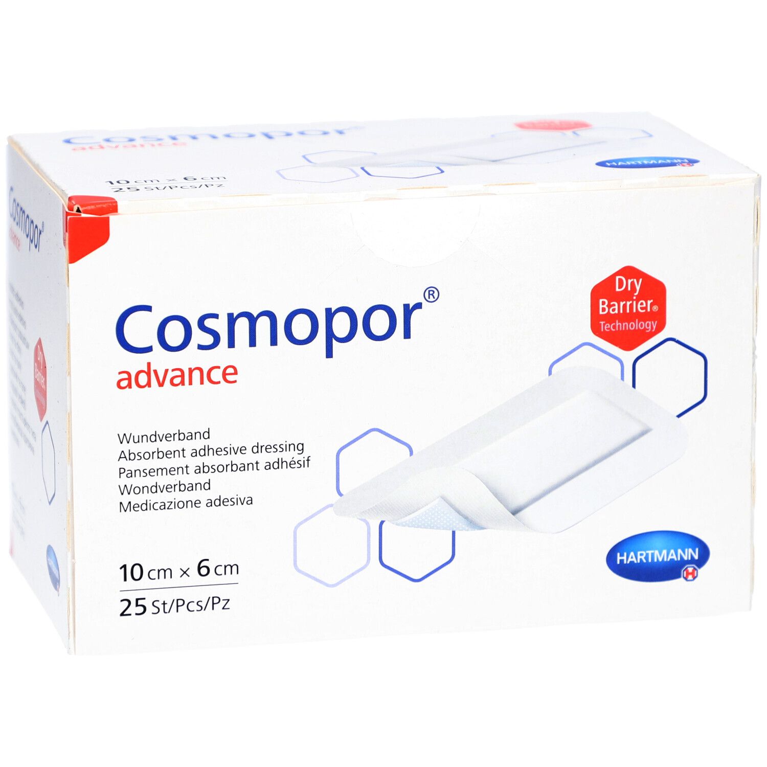 Cosmopor Advance Wundverband 10 cm x 6 cm, 25 Stück. Hartmann Dry Barrier Technology.
