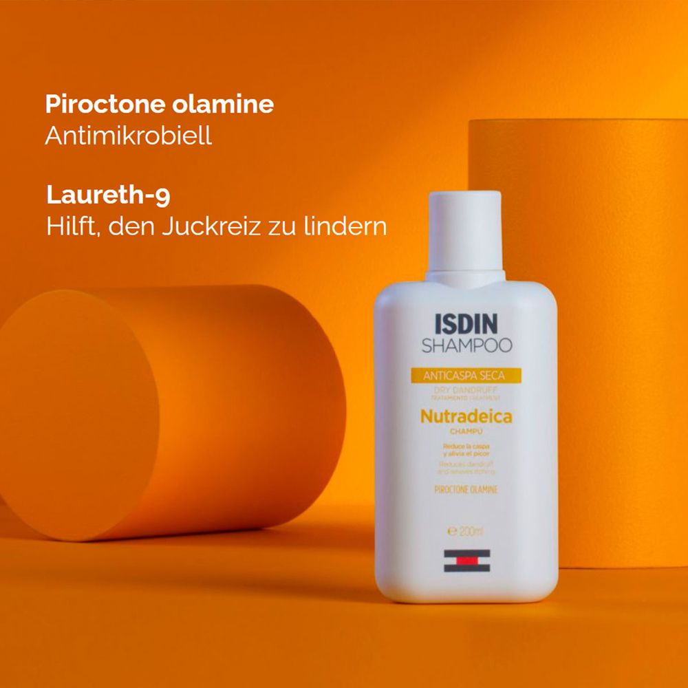 ISDIN Nutradeica Shampoo Flasche mit Piroctone Olamine.