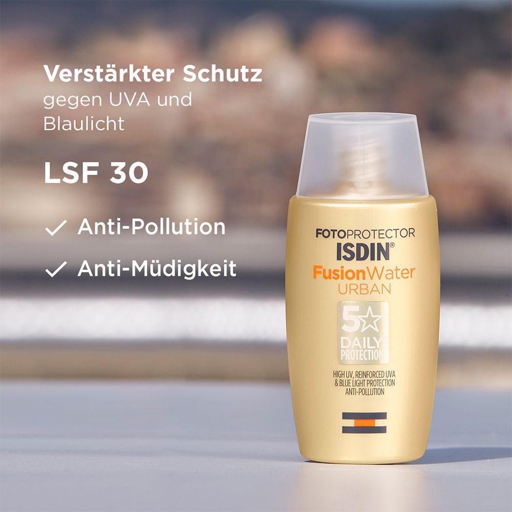 Fotoprotector ISDIN Fusion Water Urban LSF 30 ultraleichte Sonnencreme für das Gesicht