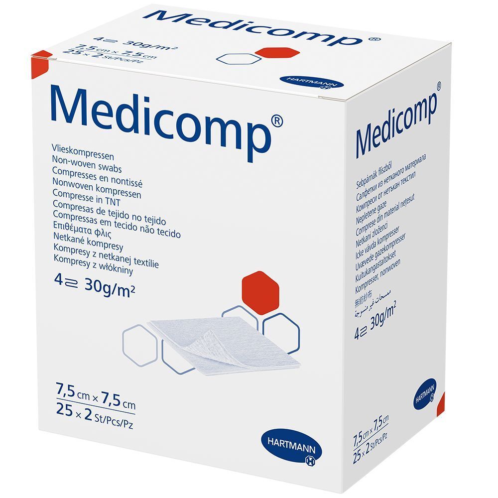 Medicomp Vlieskomp.steril 7,5x7,5 cm 4fach 25x2 St Kompressen