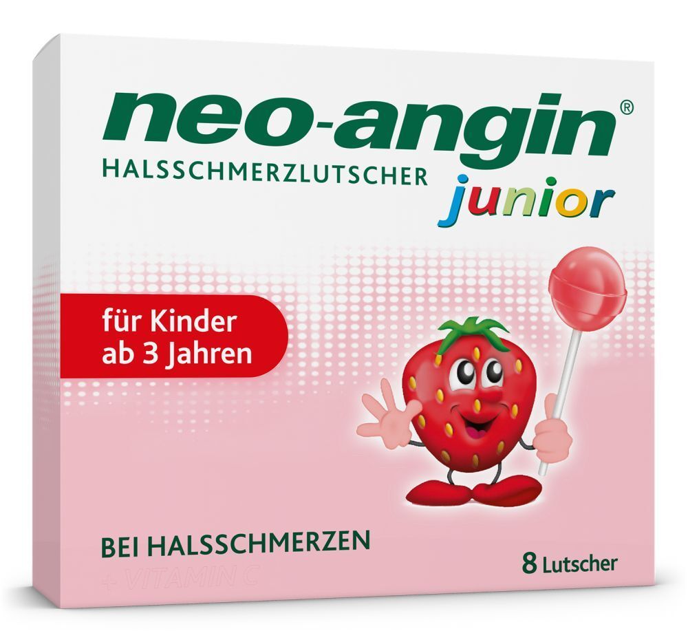 neo-angin Junior Halsschmerzlutscher mit leckerem Erdbeergeschmack für Kinder ab 3 Jahren