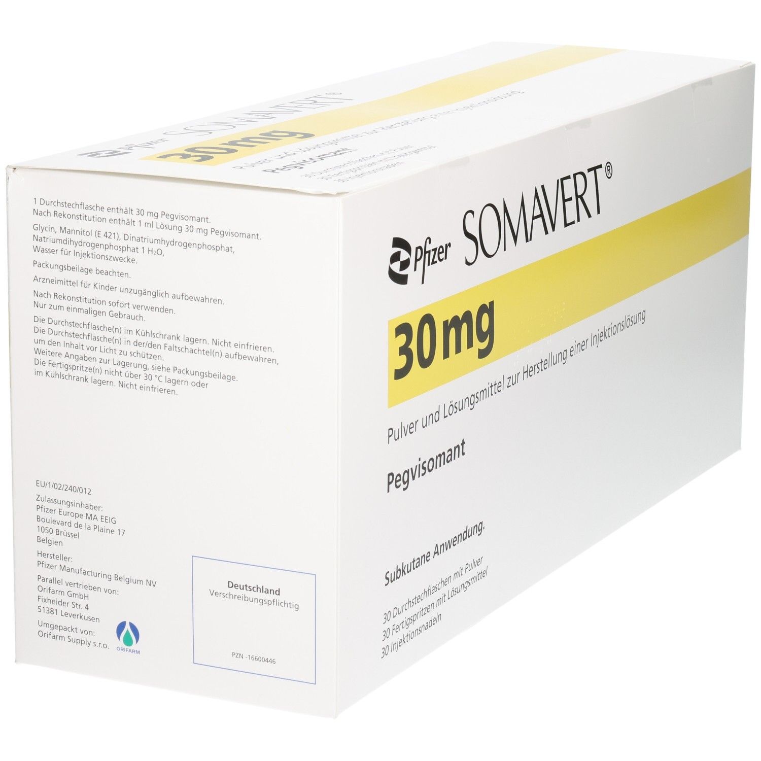 Pfizer SOMAvert 30mg Pulver und Lösungsmittel zur Herstellung einer Injektionslösung, Pegvisomant.