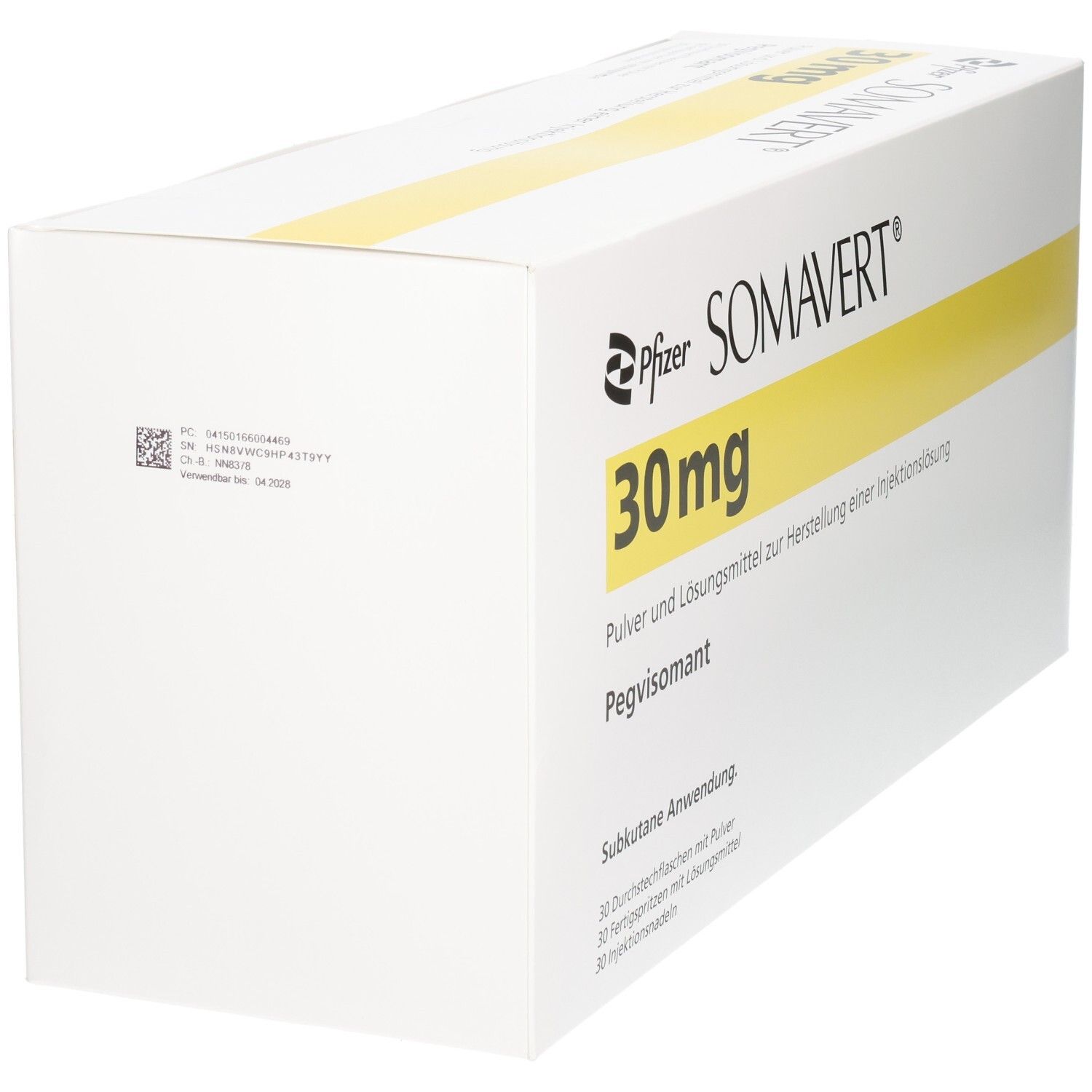 Somavert 30mg Pulver und Lösungsmittel zur Herstellung einer Injektionslösung, Pegvisomant, Subkutane Anwendung.