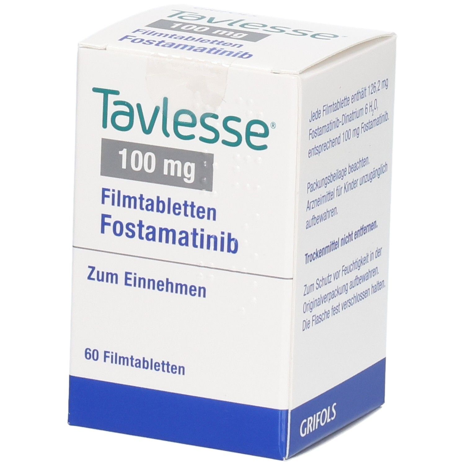 Tavlesse 100 mg Filmtabletten Fostamatinib Packung mit 60 Filmtabletten.