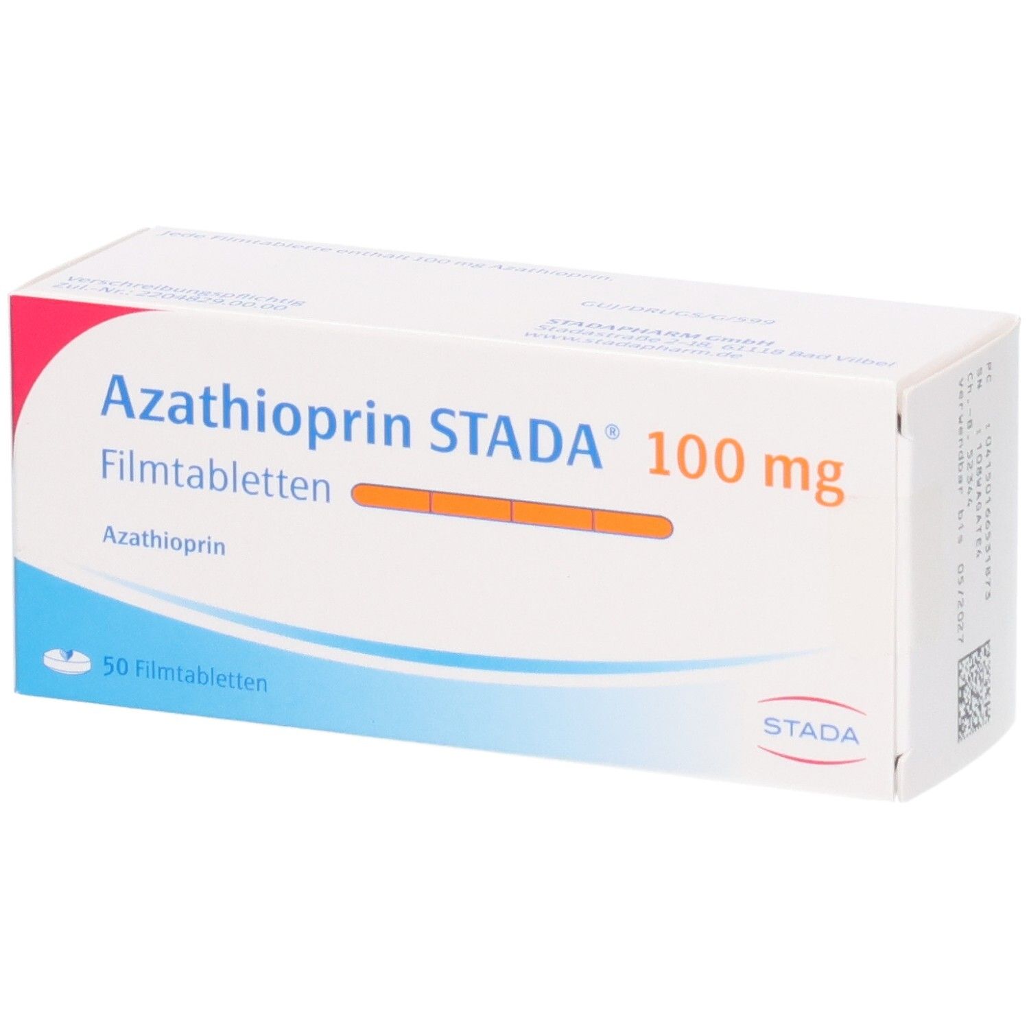 Packung Azathioprin STADA 100 mg Filmtabletten, 50 Stück.