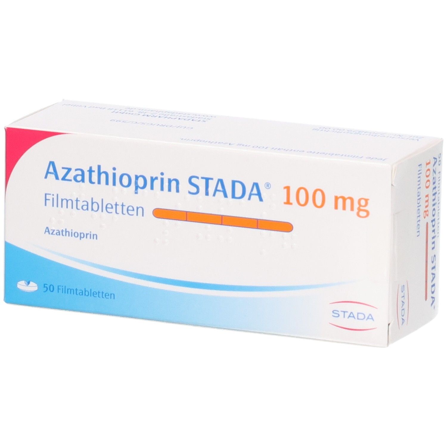 Packung Azathioprin STADA 100 mg Filmtabletten, 50 Stück.