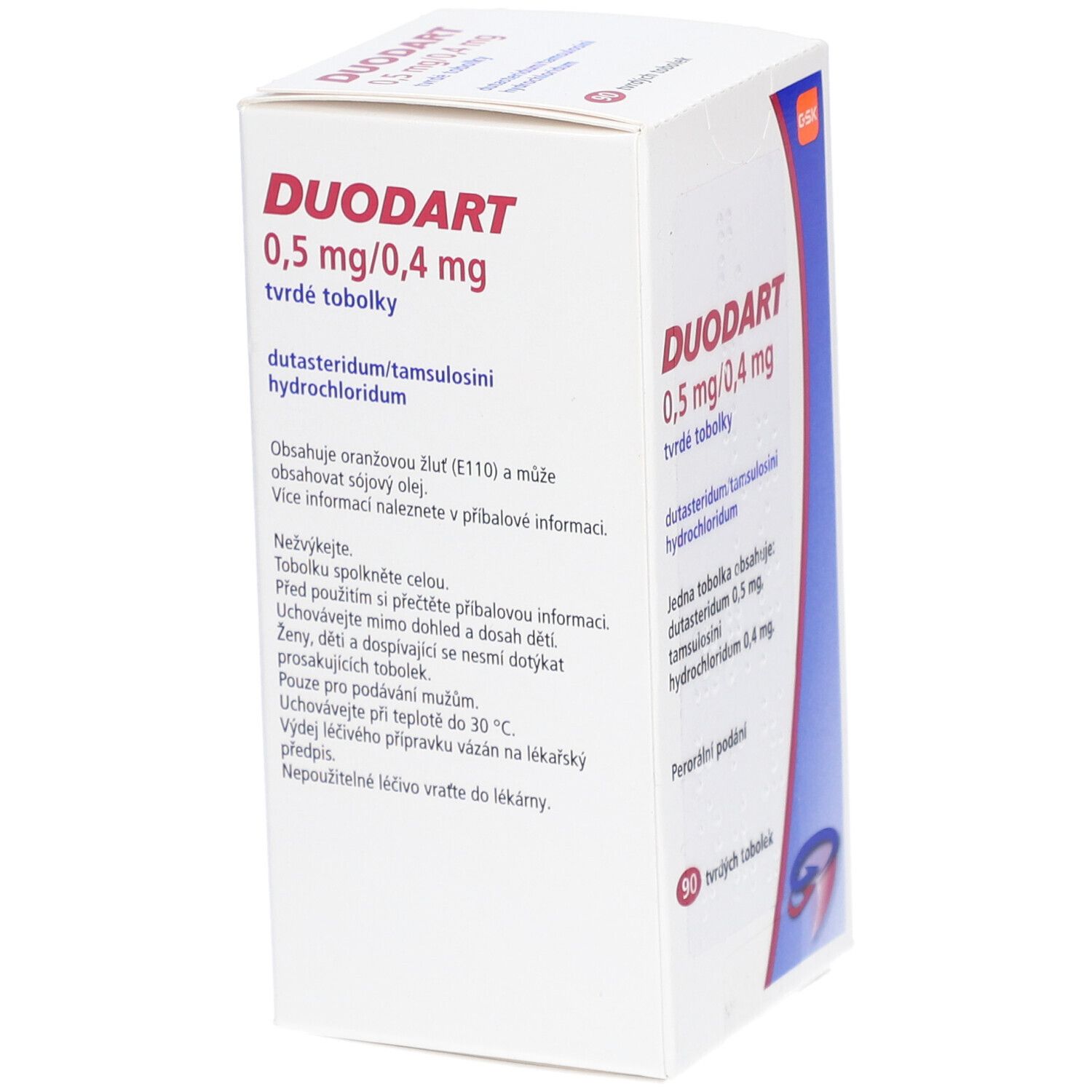 Schachtel mit DUODART 0,5 mg/0,4 mg Hartkapseln. Aufschrift: dutasteridum/tamsulosini hydrochloridum. Detailinformationen.