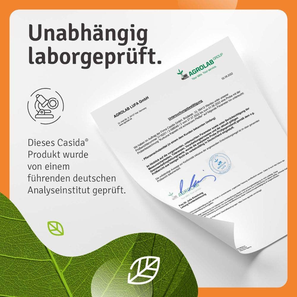 Dokument mit Text: AGROLAB LUFA. Text: Dieses Casida® Produkt wurde von einem führenden deutschen Analyseinstitut geprüft.