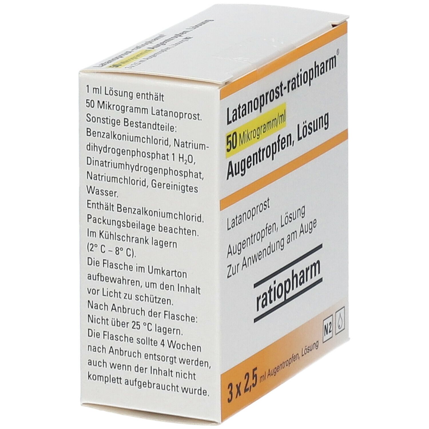 LATANOPROST-ratiopharm 50 Mikrogramm/ml ATR Lösung 3x2,5 ml Augentropfen