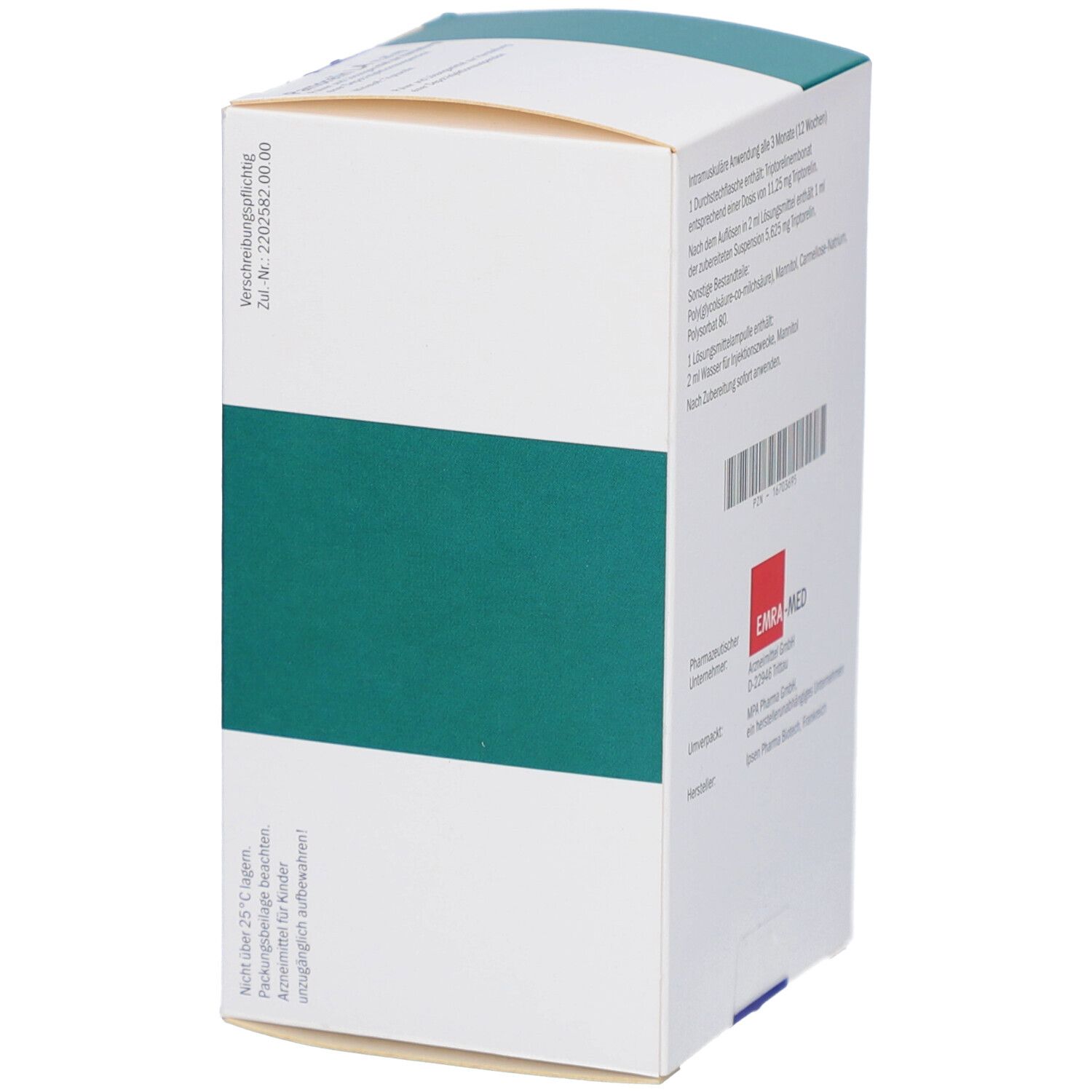 Rückseite der Produktverpackung. Enthält Informationen zur Anwendung, Inhaltsstoffe, Hersteller und Chargennummer.