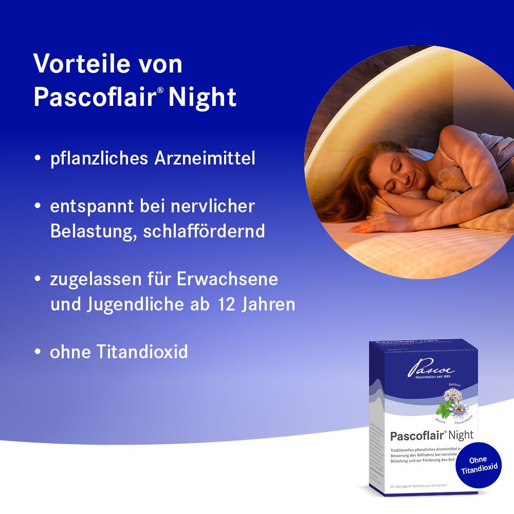 Pascoflair® Night 3-fache Pflanzenkraft aus Baldrian, Melisse und Passionsblume für einen erholsamen Schlaf