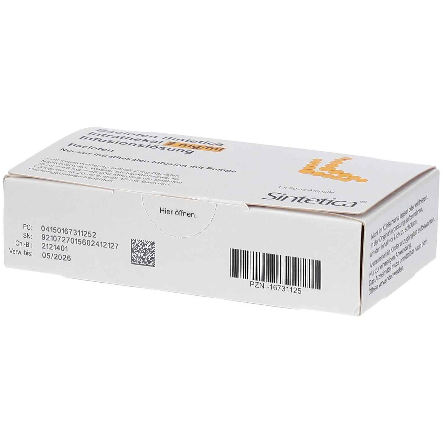 Baclofen Sintetica Intrathekal 0,5mg/ml Inf.-L.Amp 1x20 ml Infusionslösung