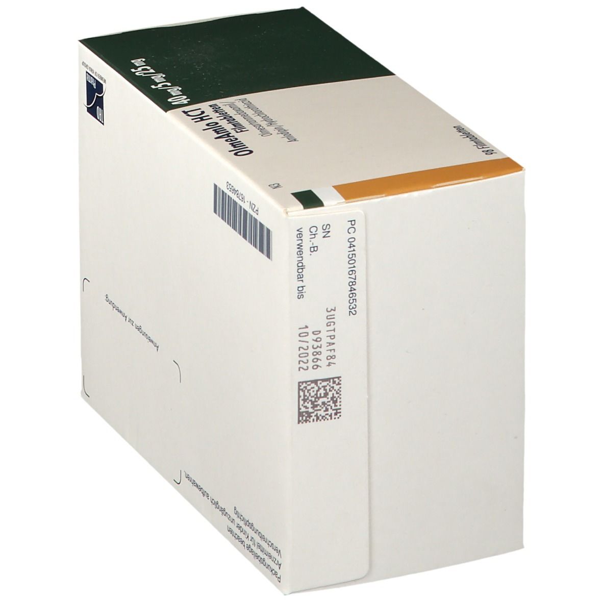 Seite der Schachtel. Text: Packungsbeilage beachten, Arzneimittel für Kinder unzugänglich aufbewahren. Barcode, Chargennummer, Verfallsdatum.