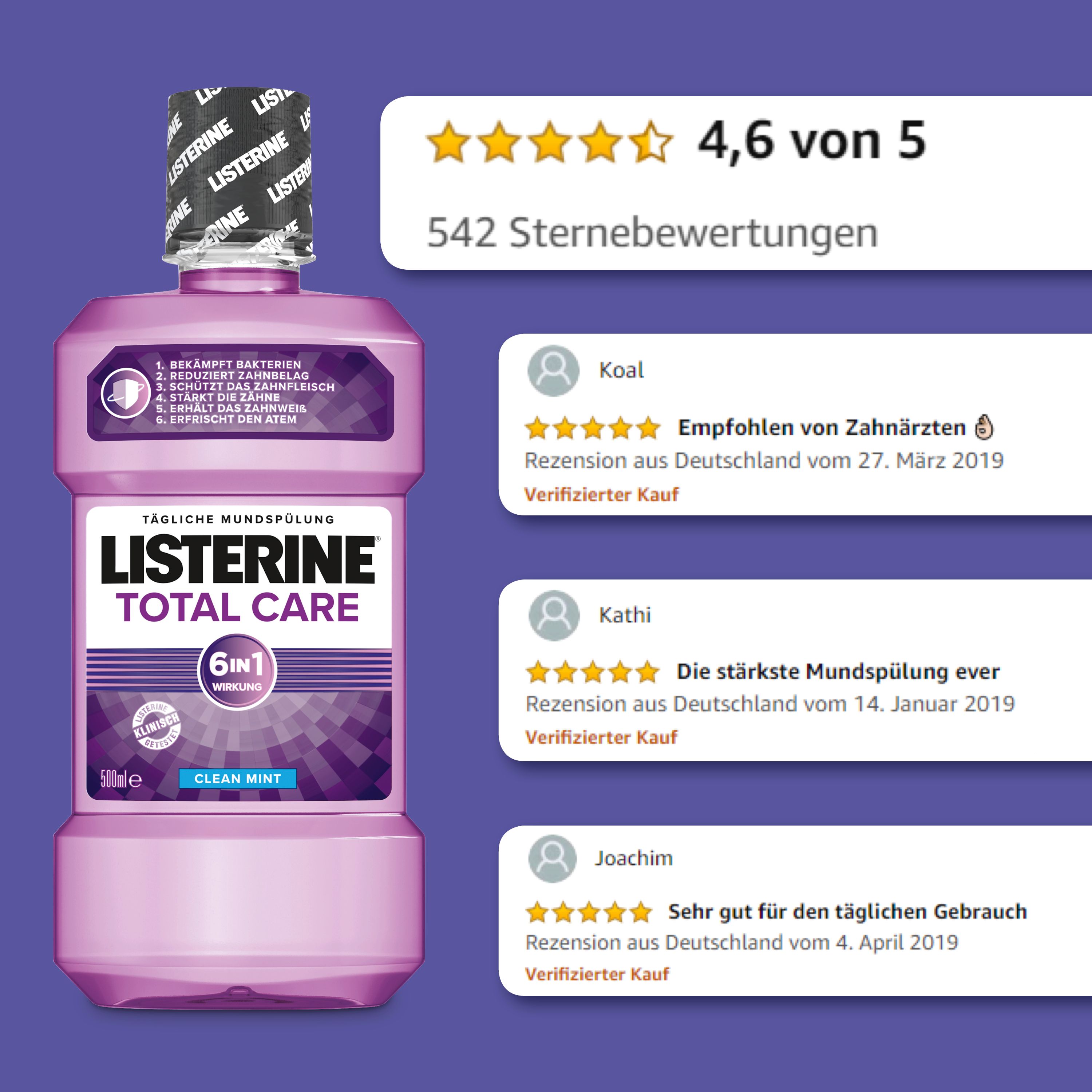 LISTERINE® Total Care Flasche mit Bewertungen. 4,6 von 5 Sternen. Rezensionen von Nutzern.