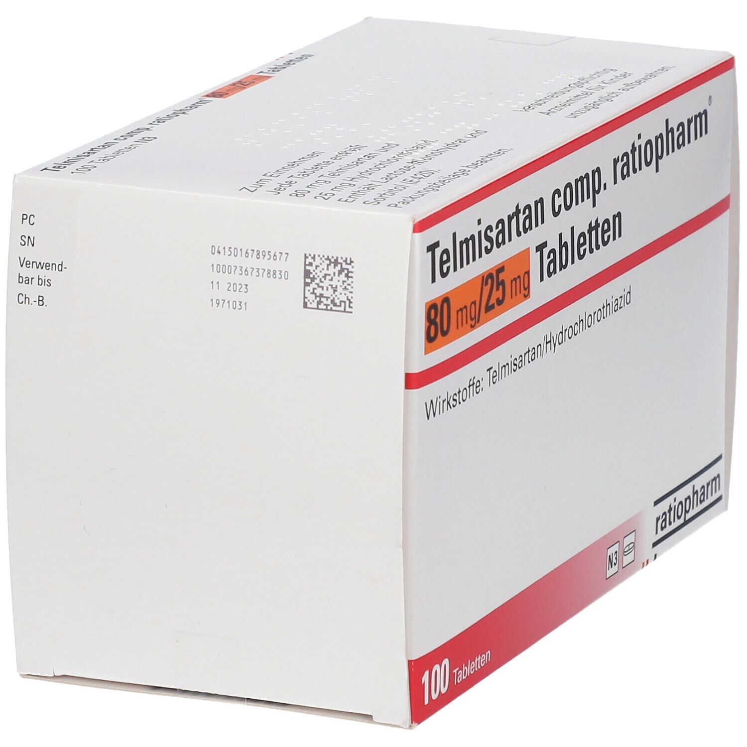 Telmisartan comp.ratiopharm 80 mg/25 mg Tabletten 100 St