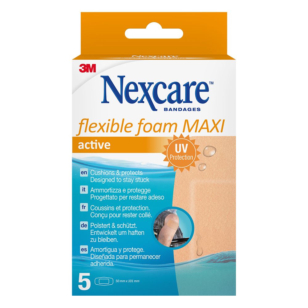 Nexcare flexible foam Maxi active Strips 50x101 mm 5 St Pflaster