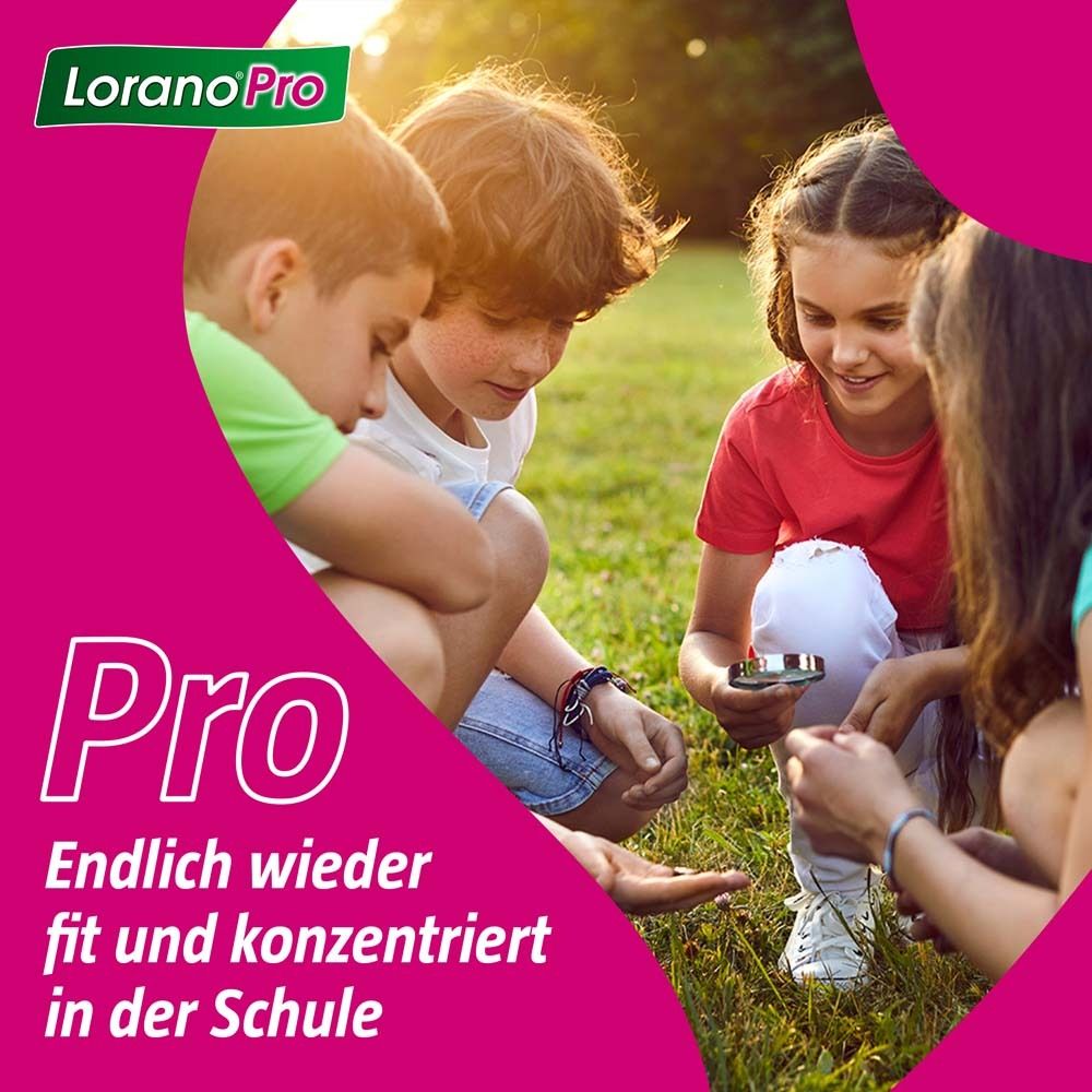Kinder im Gras. Text: Pro. Endlich wieder fit und konzentriert in der Schule. Logo Lorano®Pro.