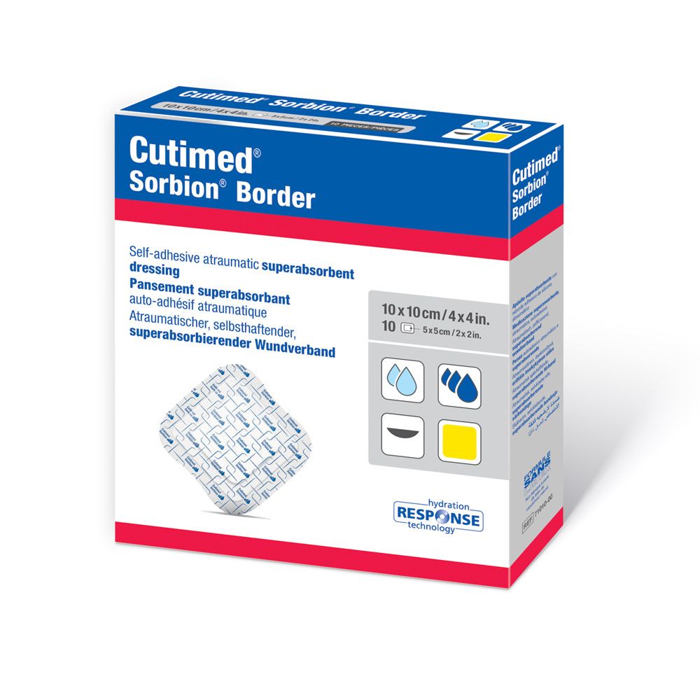 Cutimed Sorbion Border Wundauflage 10x10 cm steril 12 St Kompressen