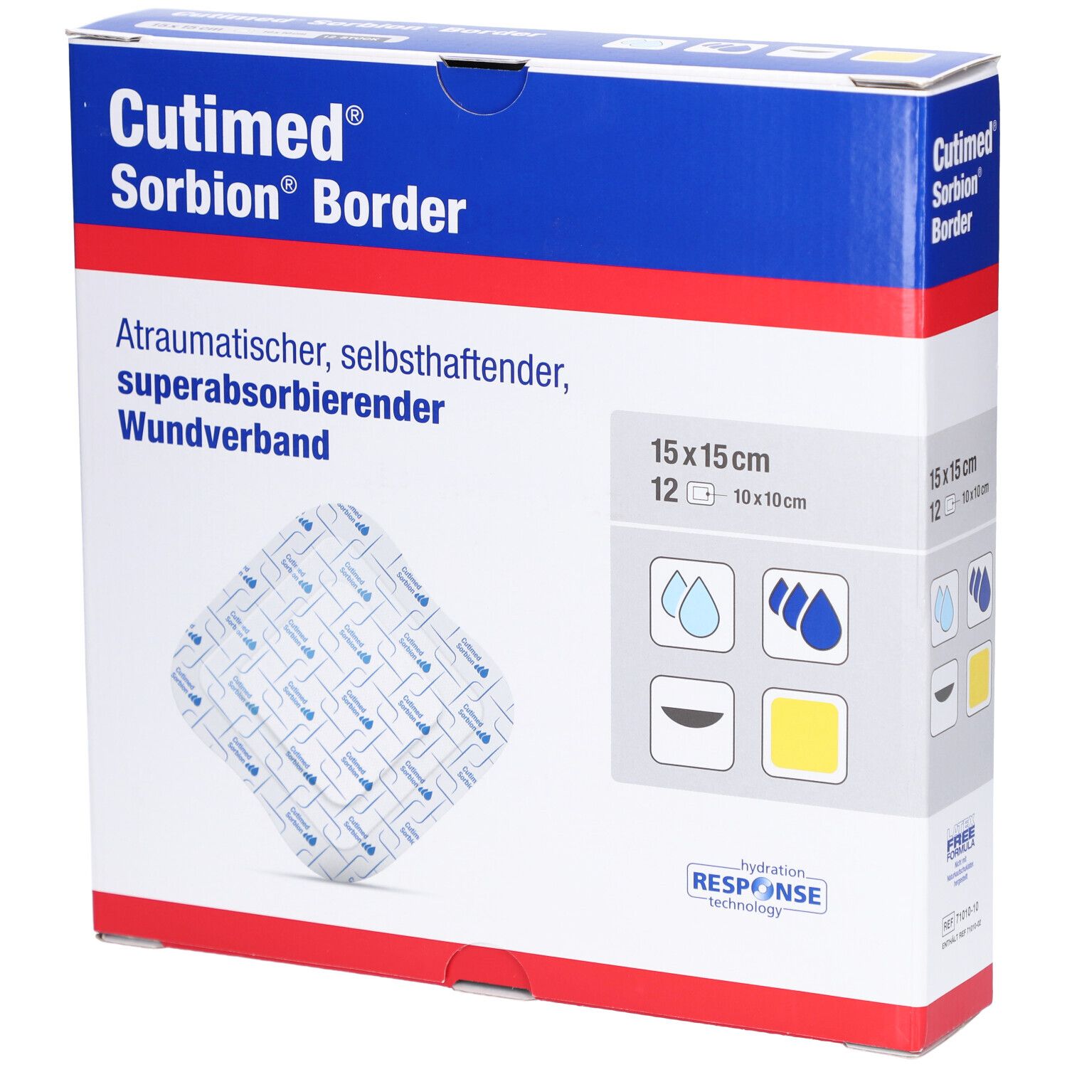 Cutimed Sorbion Border Verband, 15x15 cm, 12 Stück. Selbsthaftend, superabsorbierend.