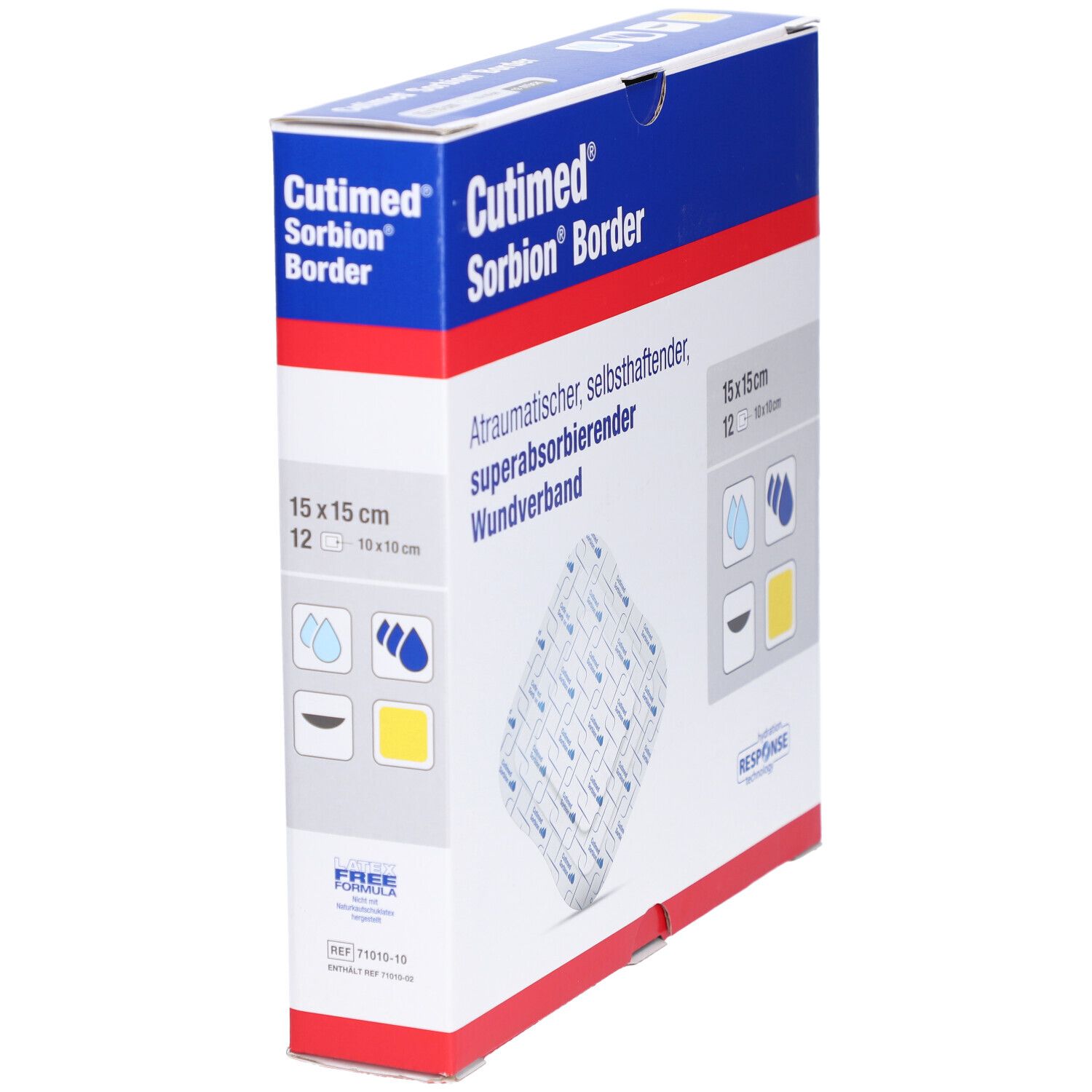 Cutimed Sorbion Border Verband, 15x15 cm, 12 Stück. Selbsthaftend, superabsorbierend.