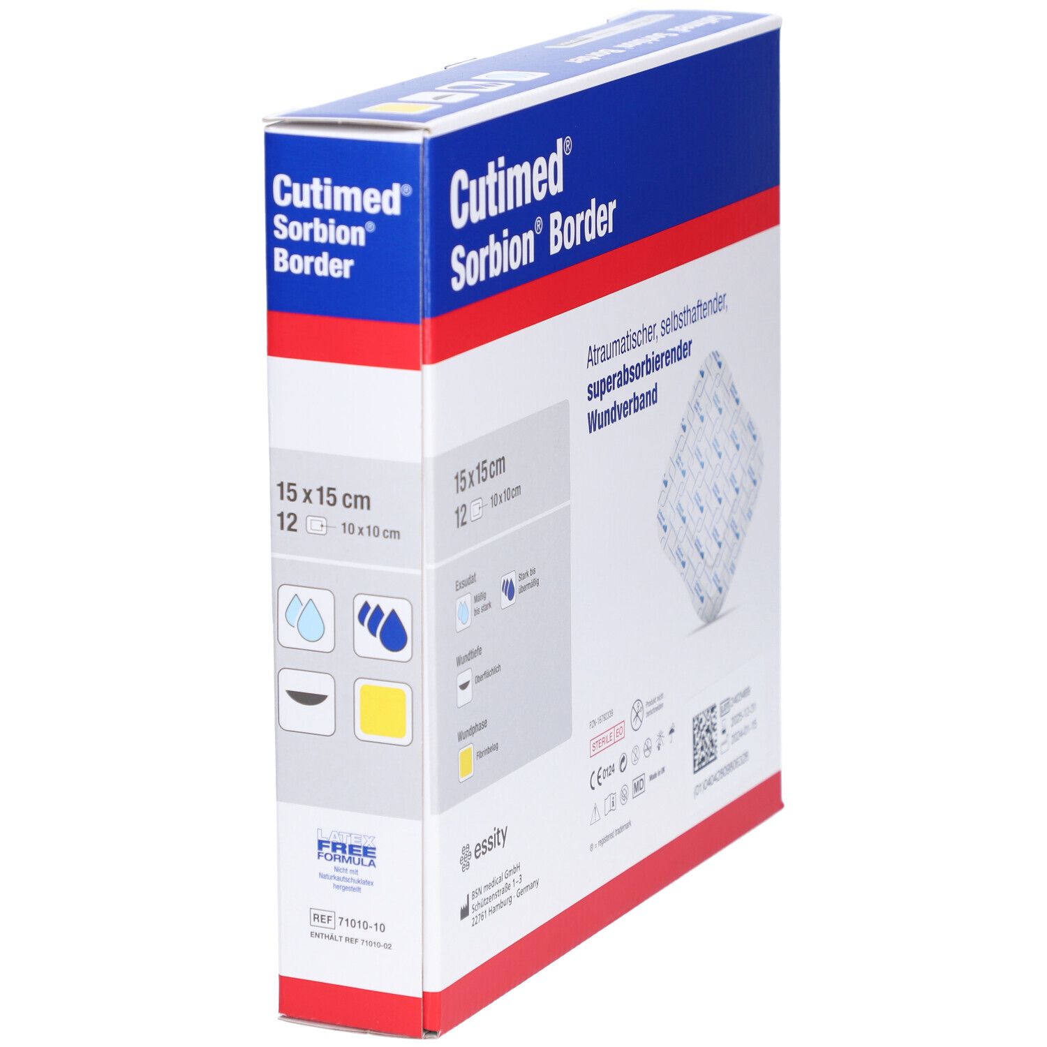 Cutimed Sorbion Border Verband, 15x15 cm, 12 Stück. Selbsthaftend, superabsorbierend.