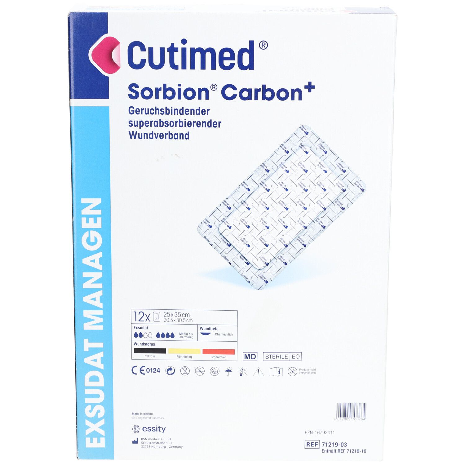 Cutimed Sorbion Carbon Wundverb.25x35 cm steril 12 St Kompressen