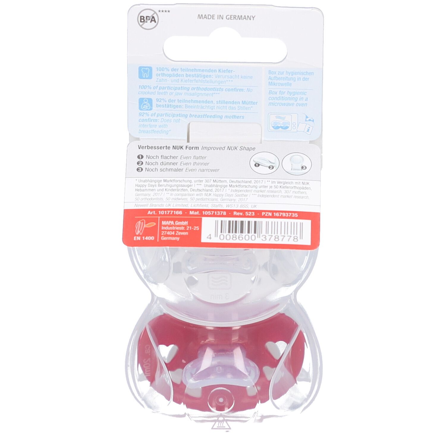 NUK Signature Night Silikon-Schnuller, kiefergerechte Form, 6-18 Monate, 2 Stück, rot und weiß