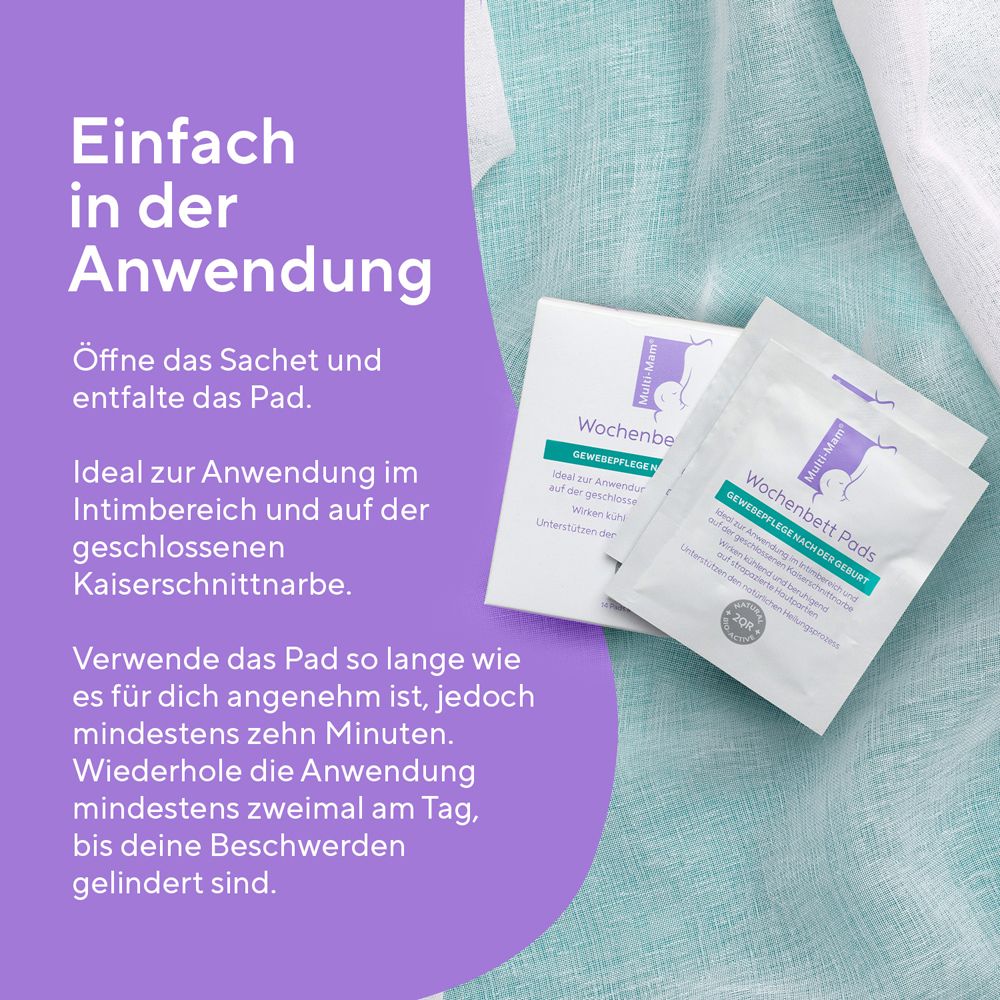 Anwendungshinweise und einzeln verpackte Pads.