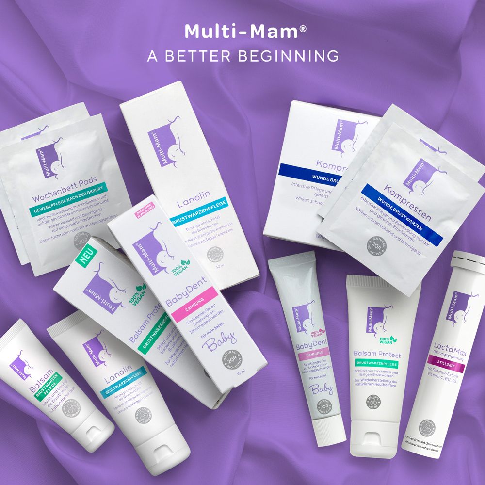 Sortiment von Multi-Mam Produkten, darunter Wochenbett Pads.