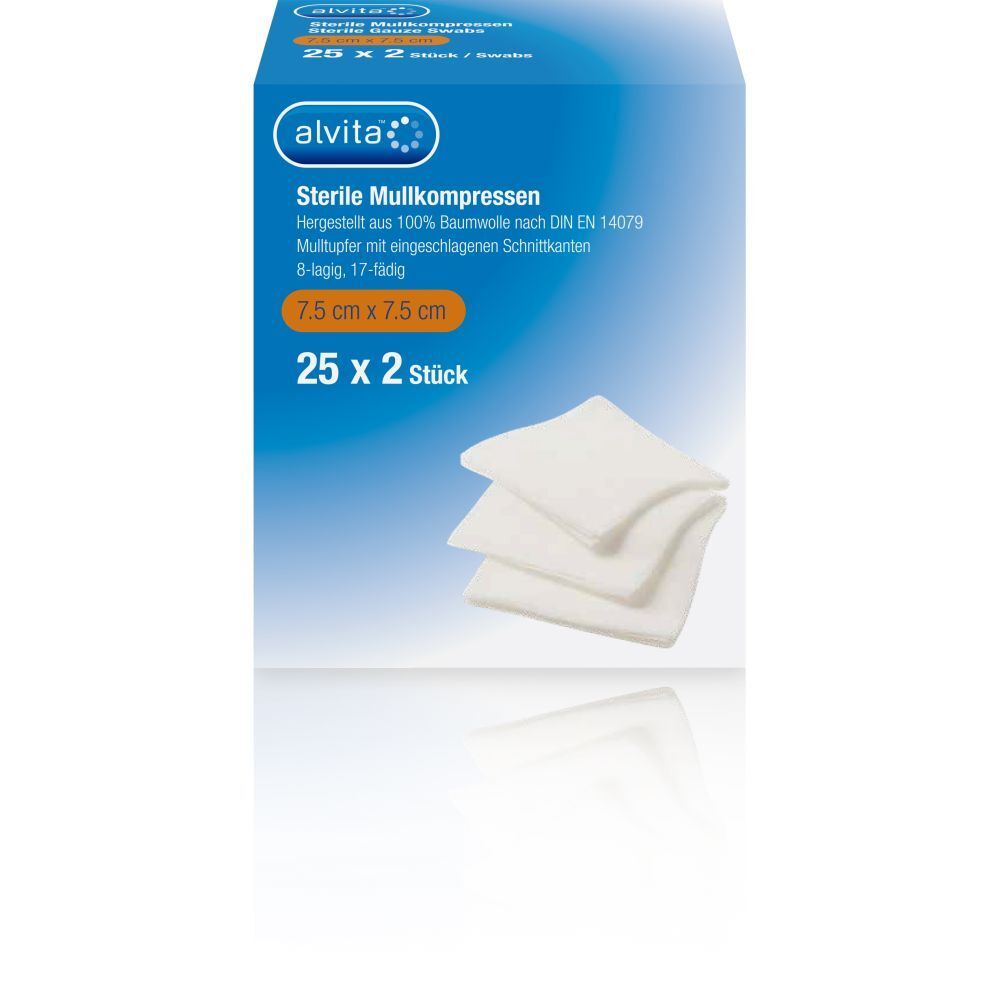 Alvita Mullkompressen steril 7,5x7,5 cm 25x2 St Kompressen