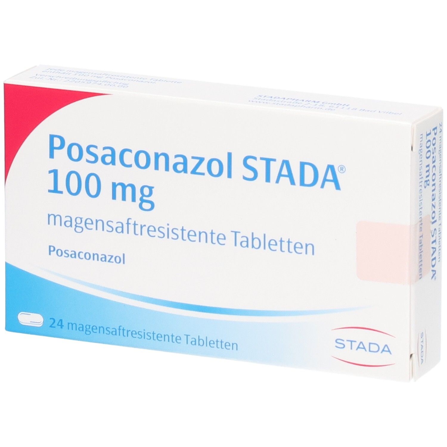 Packung Posaconazol STADA 100 mg magensaftresistente Tabletten, 24 Stück.