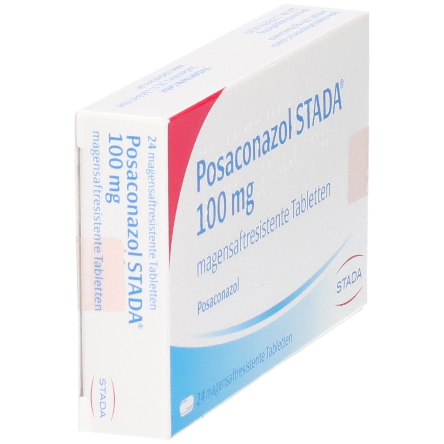 Packung Posaconazol STADA 100 mg magensaftresistente Tabletten, Seitenansicht.